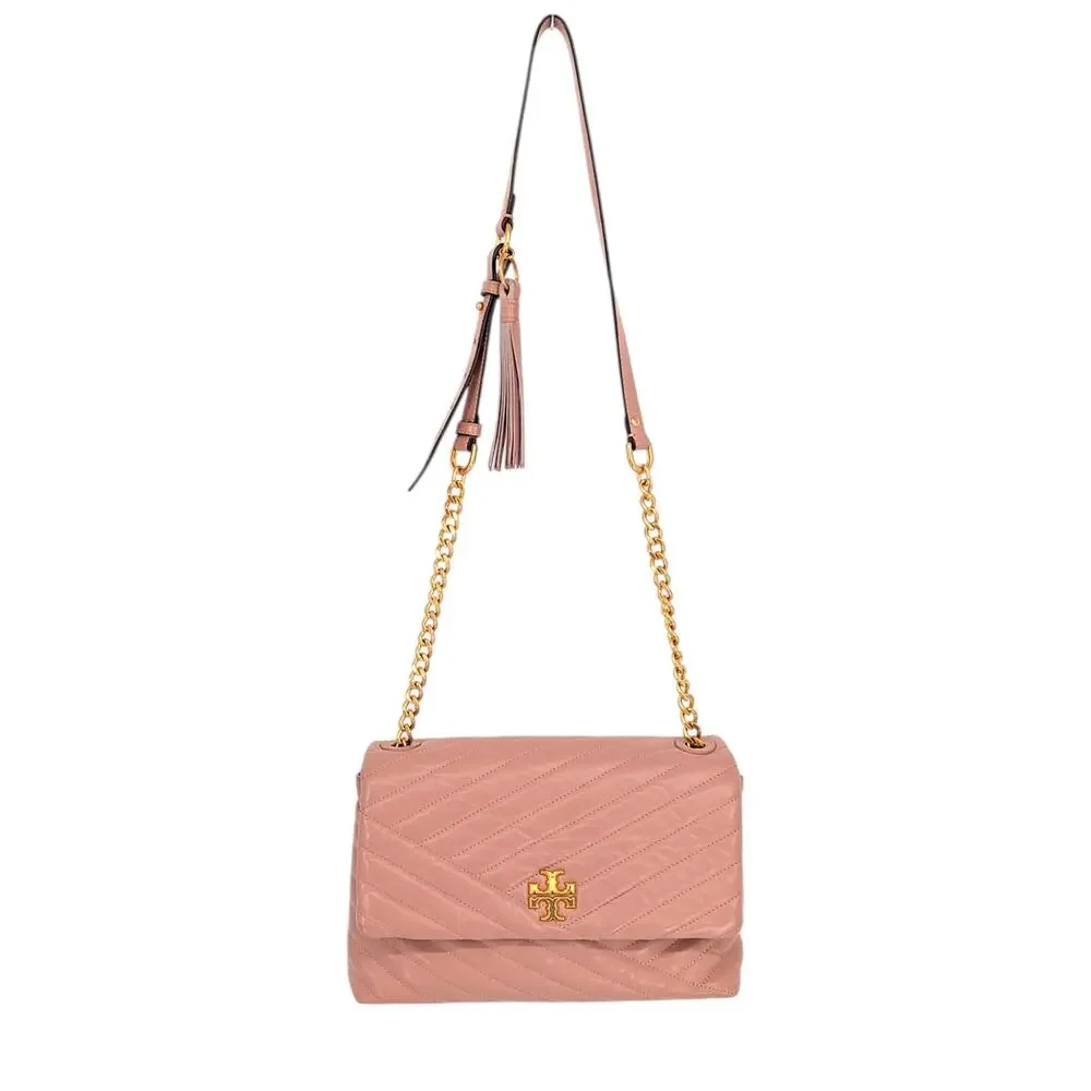 Tory Burch Kira Meadow Sweet Pink Leather Chain Shoulder Bag Gold